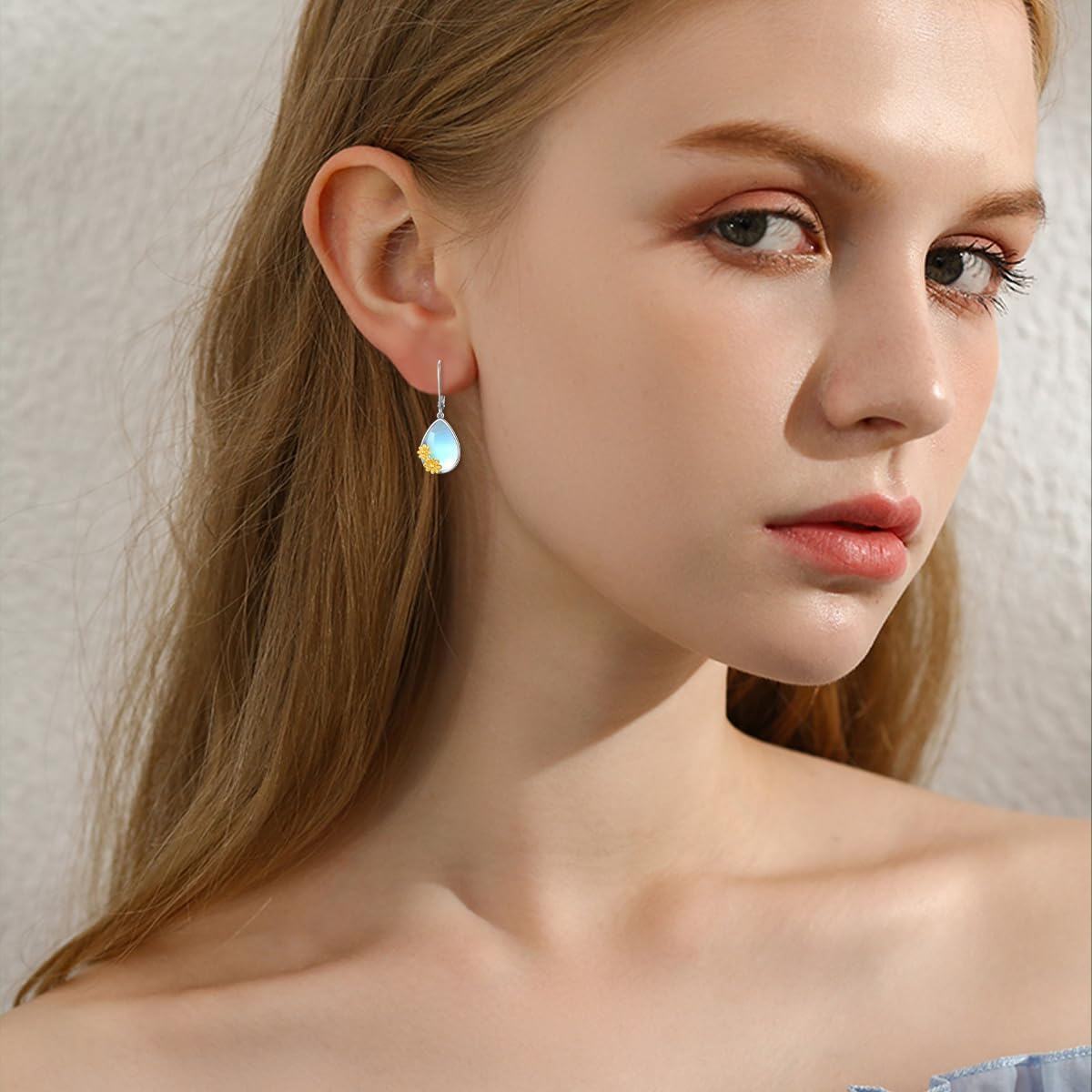 wholesale 925 Sterling Silver Blue Moonstone Flower Drop Earrings-0-1
