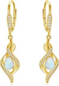 wholesale 925 Sterling Silver Opal Dangle Drop Earrings October Birthstone Leverback Valentine s Day Gift for Women Girls-White