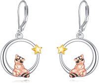 wholesale 925 Sterling Silver Raccoon Moon Star Drop Earrings for Women Gifts-Raccoon