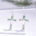 wholesale 925 Sterling Silver Abalone Shell Mountain Mustard Seed Cross Drop Earrings-0-2