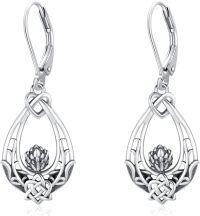 wholesale 925 Sterling Silver Oxidized Thistle Flower Celtic Knot Leverback Drop Earrings Gift for Women-Scottish Thistle-A