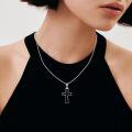 wholesale Silver Plated Copper Black Onyx Cross Cremation Urn Memorial Pendant Necklace-0-2