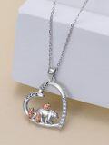 wholesale 925 Sterling Silver Mama Bear Family Pendant Necklace with Cub and Cubic Zirconia Accents-0-2
