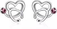wholesale 925 Sterling Silver Heart-Shaped Pink Austrian Crystal Nurse Earring Studs - Graduation Gift for RN Doctors and Medical Students-Pink