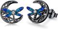 wholesale 925 Sterling Silver Blue Enamel Dragonfly Moon Stud Earrings - Irish  for Women-0-0