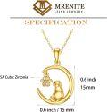 wholesale 14K Gold CZ Cat and Paw Print on Crescent Moon Pendant Necklace for Women s-0-4