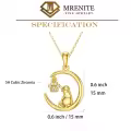 wholesale 14K Gold CZ Cat and Paw Print on Crescent Moon Pendant Necklaces Wholesale for Women s-0-4