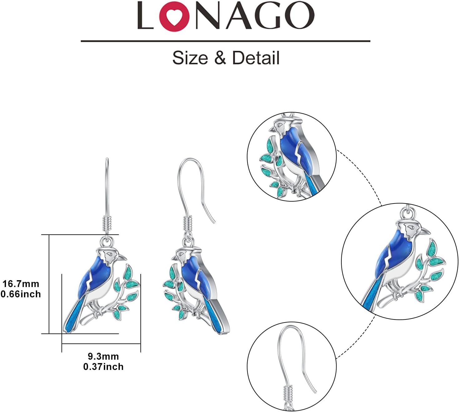 wholesale 925 Sterling Silver Blue Bird on Branch Drop Earrings with Turquoise Accents-0-4