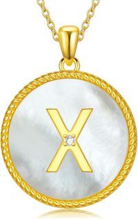 wholesale Gold 925 Sterling Silver Mother of Pearl Initial X Pendant Necklace for Women-Letter X