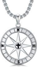 wholesale 925 Sterling Silver  Compass Pendant for Men with Cross and Beaded Chain - 24 inches Total Length-0-0