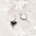 wholesale 925 Sterling Silver Gothic Black Heart Rose Drop Earrings With Feather Chain Dangle-0-3