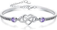 wholesale Sterling Silver Adjustable Infinity Heart Bangle for Women-Bangle for Daughter-in-law(Light Purple)