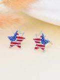 wholesale 925 Sterling Silver Star USA Flag Stud Earrings with Cubic Zirconia Accents - Patriotic  Set-0-5