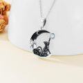 wholesale 925 Sterling Silver Crescent Moon Black Cat Necklace with Blue Stone Pendant-0-3