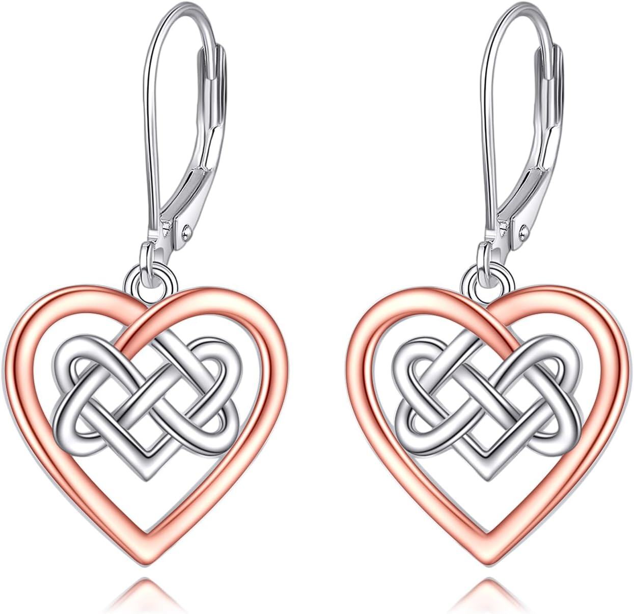 Sterling Silver Celtic Knot Heart Dangle Earrings for Women Gifts-Celtic Knot Earrings heart