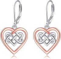 wholesale 925 Sterling Silver Celtic Knot Heart Drop Earrings for Women-Celtic Knot Earrings heart