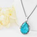 wholesale 925 Sterling Silver & Natural Teardrop Turquoise Pendant Necklace with Rhodium Plated Chain-0-5