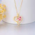wholesale 14k Yellow Gold Heart Pendant With Pink Enamel Flowers-0-2