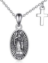 wholesale 925 Sterling Silver Saint Benedict Oval Medal Cross Necklace Catholic Christian  for Women Men Boys Girls-Saint Benedict
