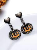 wholesale 925 Sterling Silver Halloween Jack O Lantern Pumpkin Heart Drop Earrings Gun Black Plated-0-1