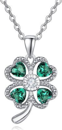 wholesale 925 Sterling Silver Emerald Four-Leaf Clover Pendant Necklace for Women Irish Luck Charm Jewelry-Silver Clover