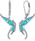 wholesale 925 Sterling Silver & Turquoise Butterfly Wing Drop Earrings with Leverback Closure - Gifts for Her-0-0