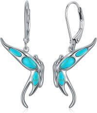 wholesale 925 Sterling Silver & Turquoise Butterfly Wing Drop Earrings with Leverback Closure - Gifts for Her-Sterling Silver