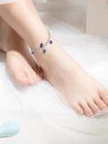 wholesale 925 Sterling Silver Purple Crystal Rose & Butterfly Charm Anklet for Women Girls  6-8 Adjustable Length-0-3