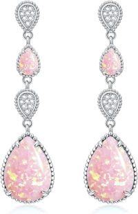 wholesale Sterling Silver White Opal Larimar Turquoise Moissanite Drop Dangle Earrings for Women-Pink Opal-Dangle