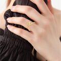 wholesale 9K Gold Adjustable Ring - Minimalist Wave Design with Free Form Stones-0-1