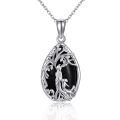 wholesale 925 Sterling Silver Tree Of Life Dog Memorial Black Onyx Pendant Necklace-0-0