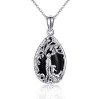 wholesale 925 Sterling Silver Tree Of Life Dog Memorial Black Onyx Pendant Necklace-tree of life