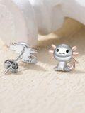 wholesale 925 Sterling Silver Axolotl Stud Earrings - Cute Cartoon Fish  for Women Girls-0-2