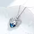 wholesale 925 Sterling Silver Heart-Shaped Blue Crystal Pig Pendant Necklace for Women and Girls' Birthday Gifts-0-2