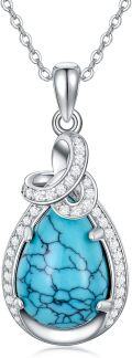 wholesale 925 Sterling Silver Natural Turquoise & Crystal Teardrop Pendant Necklace-0-0