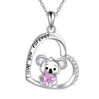 wholesale 925 Sterling Silver Koala Heart Pendant Necklace-Koala