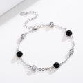 wholesale 925 Sterling Silver Black Onyx & White CZ Flower Vine Anklet for Women-0-1
