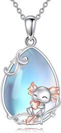 wholesale 925 Sterling Silver Moonstone Fox Axolotl Pendant Necklace for Women Girls  48cm Chain Length-0-0