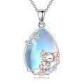 wholesale 925 Sterling Silver Moonstone Fox Axolotl Pendant Necklace for Women Girls  48cm Chain Length-0-0