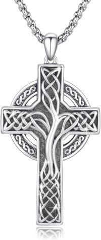 wholesale 925 Sterling Silver Celtic Cross Tree of Life Pendant Irish Knot Necklace for Men & Women-a-cross-3