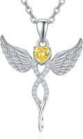 wholesale Sterling Silver Angel Birthstone Necklace with 12 Crystal Gemstones for Women-0-0