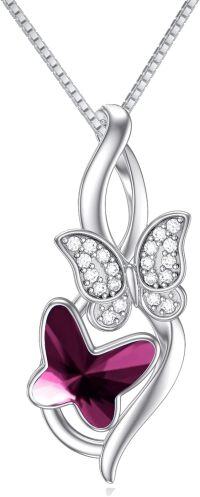 wholesale Sterling Silver Stone Sister Necklace Birthday Jewelry for Sisters Friends-Butterfly-Purple