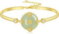 wholesale 14K Gold Plated Sterling Silver Jade Bracelet for Women Lotus Sunflower Tree of Life Hummingbird Dragonfly Bee Butterfly Cat Birthday Mothers Day Gifts for Mom Grandma-Sunflower