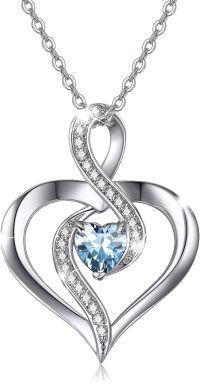 wholesale 925 Sterling Silver Birthstone Heart Necklace Infinity Love Pendant-Silver-03-Mar