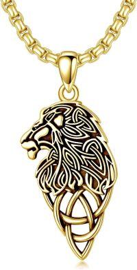 wholesale Gold 925 Sterling Silver Lion Head Celtic Knot Pendant Necklace for Men-A-Lion Necklace Golden