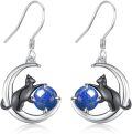 wholesale 925 Sterling Silver & Lapis Lazuli Enchanting Cat Earrings - Black Cat on Moon-0-0