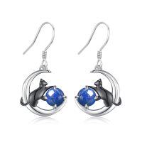 wholesale 925 Sterling Silver Cat And Moonstone Earrings-Dangle-Lapis Lazuli
