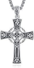 wholesale 925 Sterling Silver Celtic Cross Pendant on Rolo Chain - Irish Knot Protection Jewelry for Men (24+2) -0-0