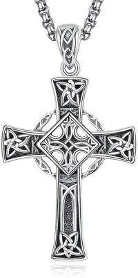 wholesale 925 Sterling Silver Celtic Cross Pendant on Rolo Chain - Irish Knot Protection Jewelry for Men (24+2) -Celtic Cross-B
