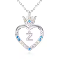 TOUPOP Sterling Silver Heart Crown Initial Pendant Necklace-undefined